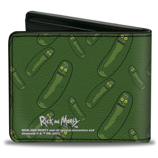 Buckle Down Bi-Fold Wallet - Rick And Morty Pickle Rick Pose Scattered Greens