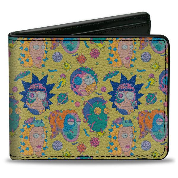 buckle down Bi-Fold Wallet - Rick and Morty Smith Family Faces and Cells Collage Yellow
