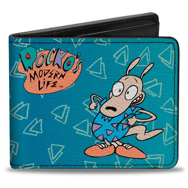 buckle down Bi-Fold Wallet - ROCKO'S MODERN LIFE Happy + Sad Poses Blues White