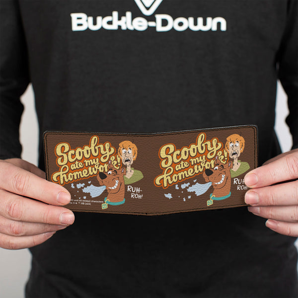 Buckle Down Bi-Fold Wallet - Scooby Doo And Shaggy SCOOBY ATE MY HOMEWORK Pose Brown