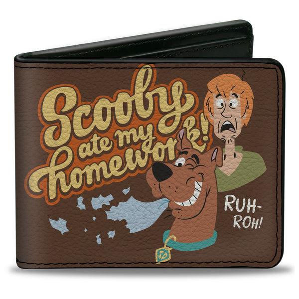 buckle down Bi-Fold Wallet - Scooby Doo and Shaggy SCOOBY ATE MY HOMEWORK Pose Brown
