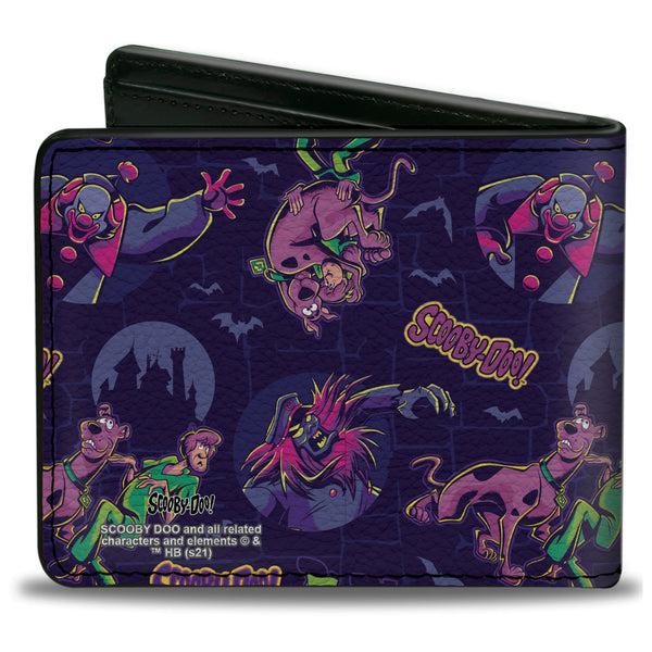 Buckle Down Bi-Fold Wallet - SCOOBY-DOO And Shaggy With Ghost Clown Poses Scattered Purples