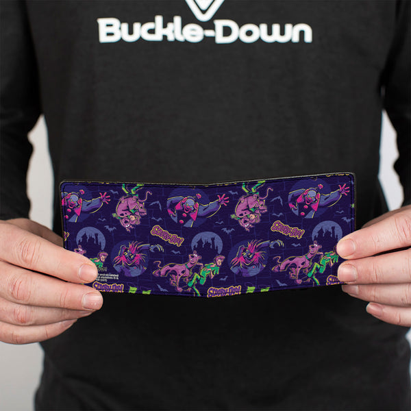 Buckle Down Bi-Fold Wallet - SCOOBY-DOO And Shaggy With Ghost Clown Poses Scattered Purples