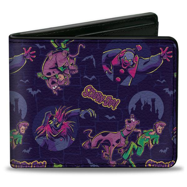 buckle down Bi-Fold Wallet - SCOOBY-DOO and Shaggy with Ghost Clown Poses Scattered Purples