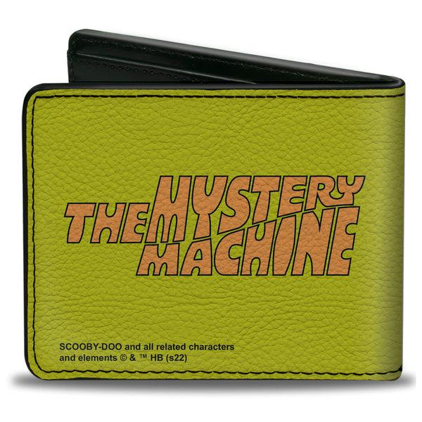 Buckle Down Bi-Fold Wallet - Scooby Doo Group Driving Mystery Machine Front Pose + Text Yellow