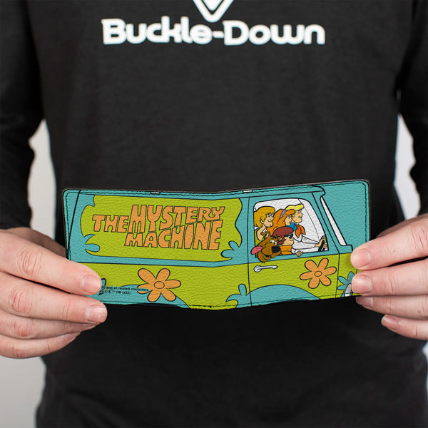 Buckle Down Bi-Fold Wallet - Scooby Doo Group Driving Mystery Machine Side Pose Blue