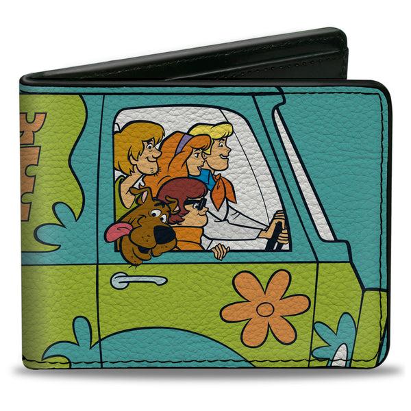 buckle down Bi-Fold Wallet - Scooby Doo Group Driving Mystery Machine Side Pose Blue