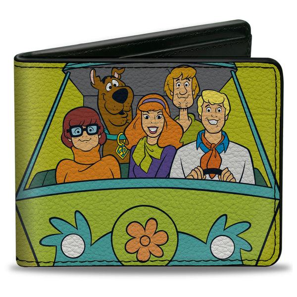buckle down Bi-Fold Wallet - Scooby Doo Group Driving Mystery Machine Front Pose + Text Yellow