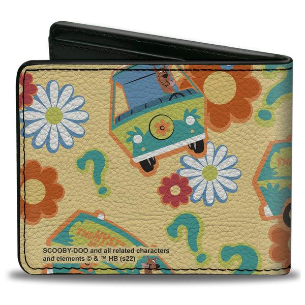 Buckle Down Bi-Fold Wallet - Scooby Doo Mystery Machine And Flowers Collage Cream