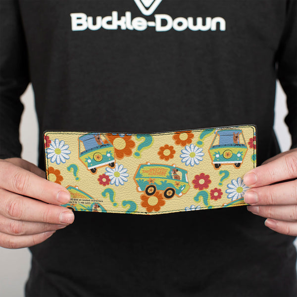 Buckle Down Bi-Fold Wallet - Scooby Doo Mystery Machine And Flowers Collage Cream