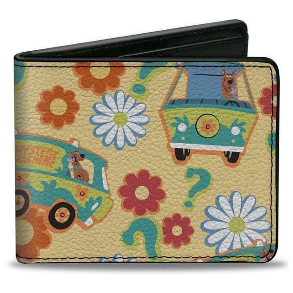 buckle down Bi-Fold Wallet - Scooby Doo Mystery Machine and Flowers Collage Cream
