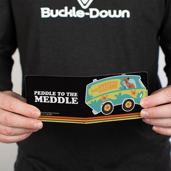 Buckle Down Bi-Fold Wallet - Scooby Doo Mystery Machine Pose PEDDLE TO THE MEDDLE Black/White