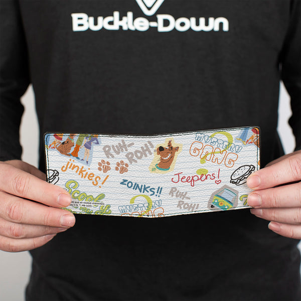 Buckle Down Bi-Fold Wallet - Scooby Doo Notebook Doodles Collage White Multi Color