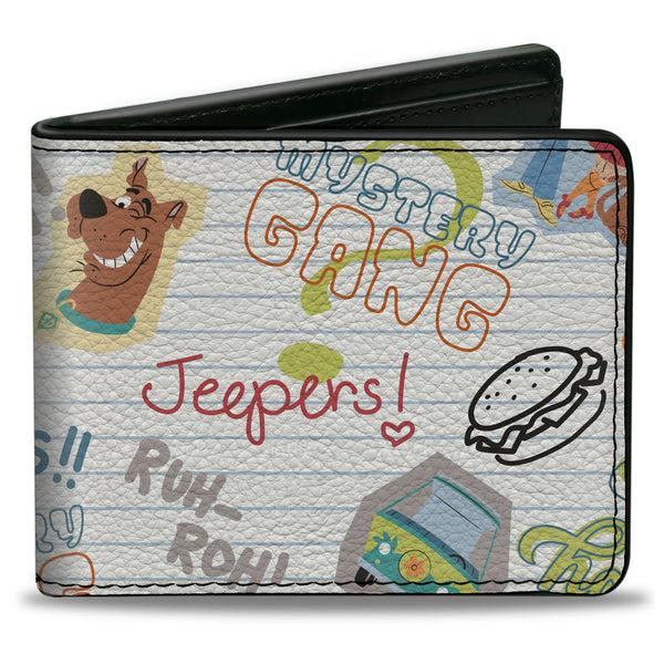 buckle down Bi-Fold Wallet - Scooby Doo Notebook Doodles Collage White Multi Color