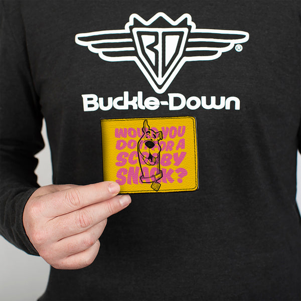 Buckle Down Bi-Fold Wallet - Scooby Doo WOULD YOU DO IT FOR A SCOOBY SNACK? Pose Yellow/Pink/Black