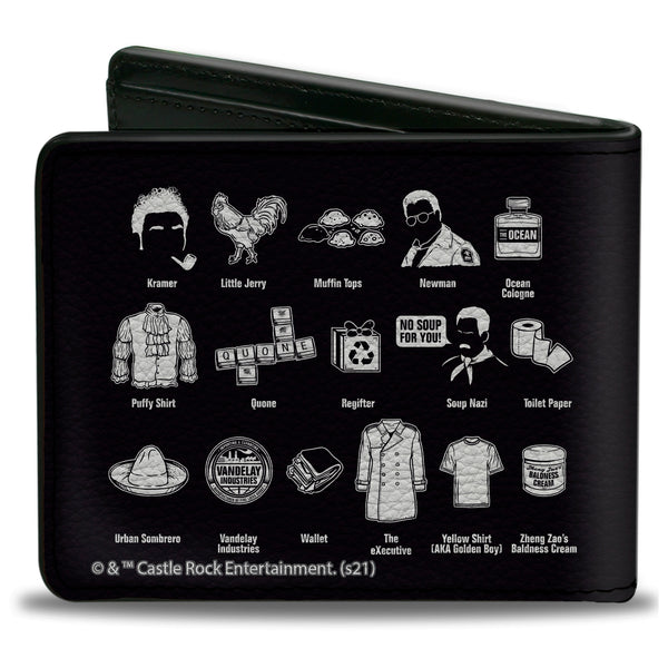 Buckle Down Bi-Fold Wallet - Seinfeld THE ABC's OF SEINFELD Icons Black White