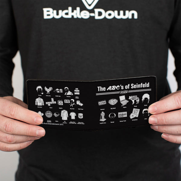 Buckle Down Bi-Fold Wallet - Seinfeld THE ABC's OF SEINFELD Icons Black White