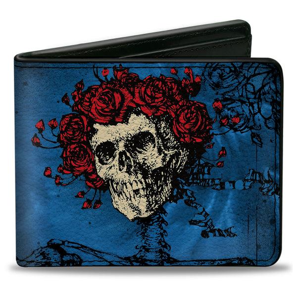 buckle down Bi-Fold Wallet - Skull & Roses + GRATEFUL DEAD Roses Blues Black Red