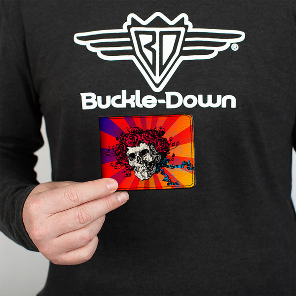 Buckle Down Bi-Fold Wallet - Skull & Roses Rays Ombre Orange Reds Blues