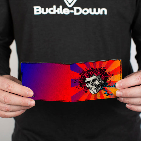 Buckle Down Bi-Fold Wallet - Skull & Roses Rays Ombre Orange Reds Blues