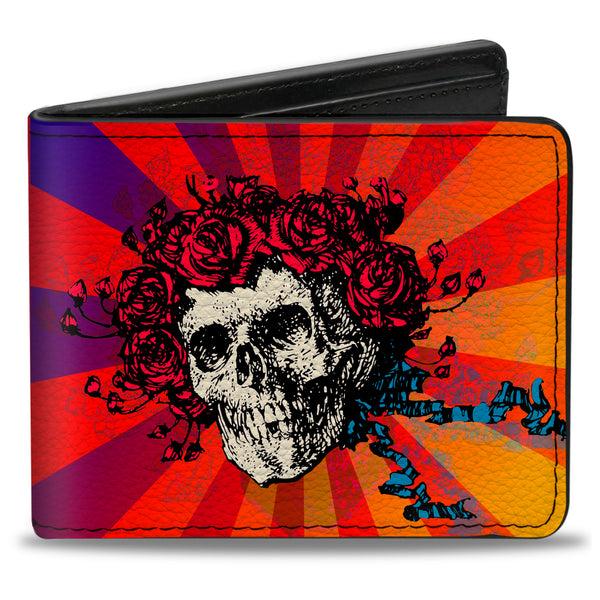 buckle down Bi-Fold Wallet - Skull & Roses Rays Ombre Orange Reds Blues