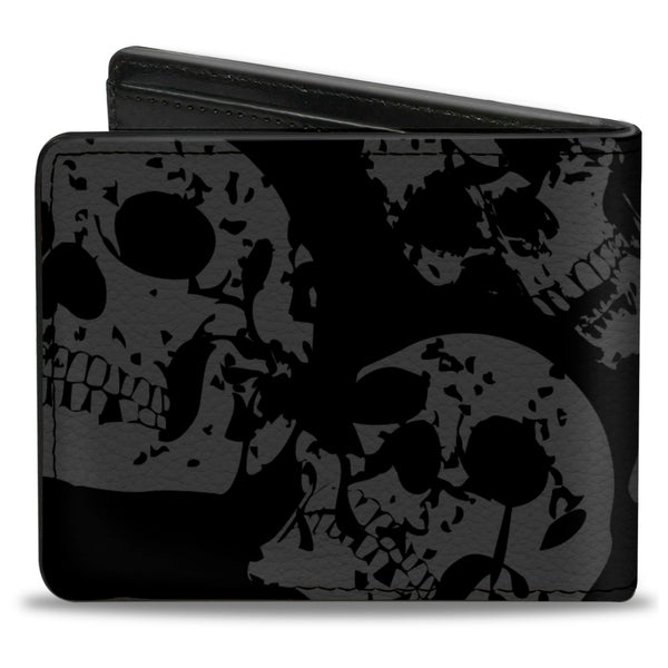 Buckle Down Bi-Fold Wallet - Skulls Stacked Weathered Black Gray