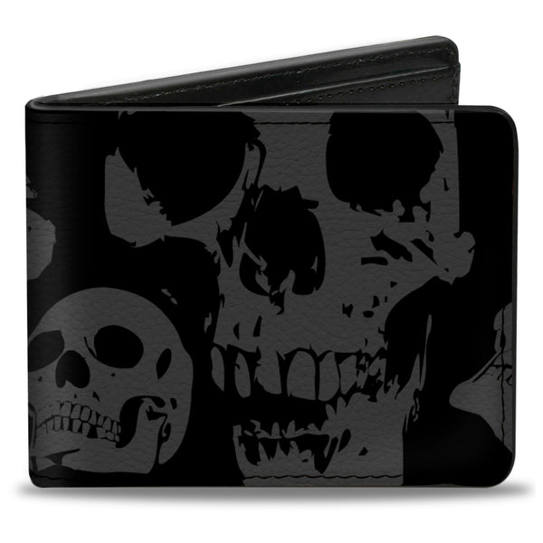 buckle down Bi-Fold Wallet - Skulls Stacked Weathered Black Gray