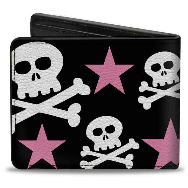Buckle Down Bi-Fold Wallet - Skulls & Stars Black White Pink