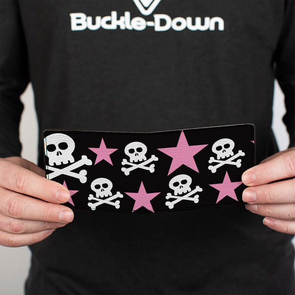 Buckle Down Bi-Fold Wallet - Skulls & Stars Black White Pink