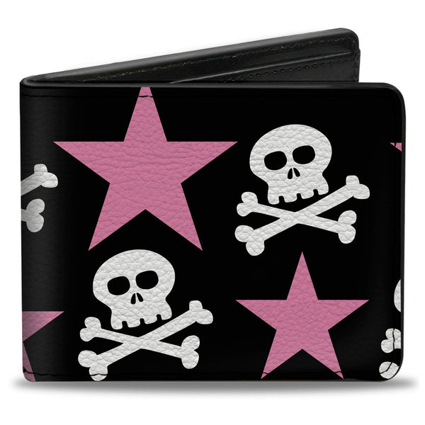 buckle down Bi-Fold Wallet - Skulls & Stars Black White Pink