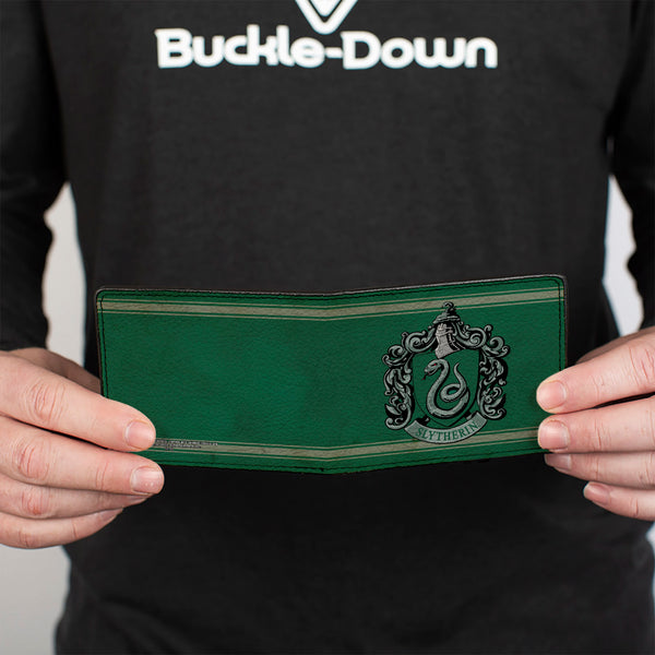 Buckle Down Bi-Fold Wallet - SLYTHERIN Crest Stripe6 Weathered Greens Grays