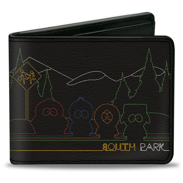 buckle down Bi-Fold Wallet - SOUTH PARK Boys at Bus Line Silhouette Black/Multi Color