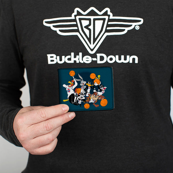 Buckle Down Bi-Fold Wallet - Space Jam Tunes Squad 7-Players Group Pose Galaxy Blues