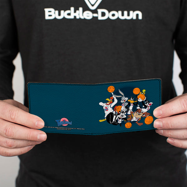 Buckle Down Bi-Fold Wallet - Space Jam Tunes Squad 7-Players Group Pose Galaxy Blues