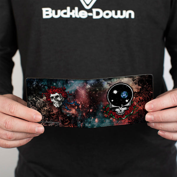 Buckle Down Bi-Fold Wallet - Space Your Face + Skull & Roses Galaxy