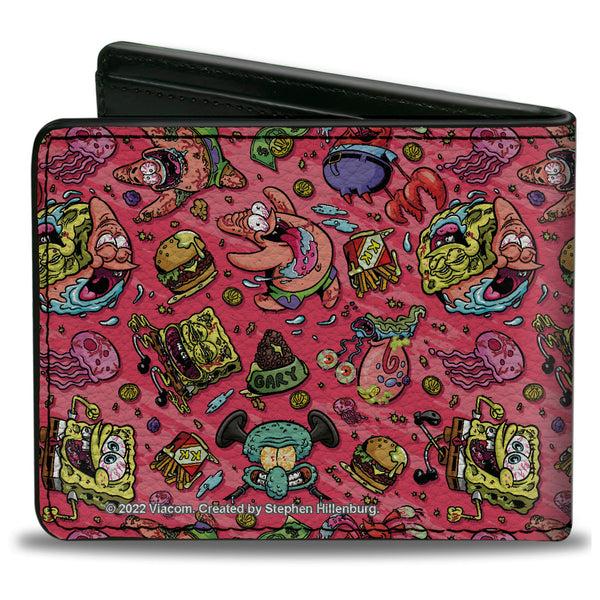 Buckle Down Bi-Fold Wallet - SpongeBob Funky Character Swirl Collage Pinks