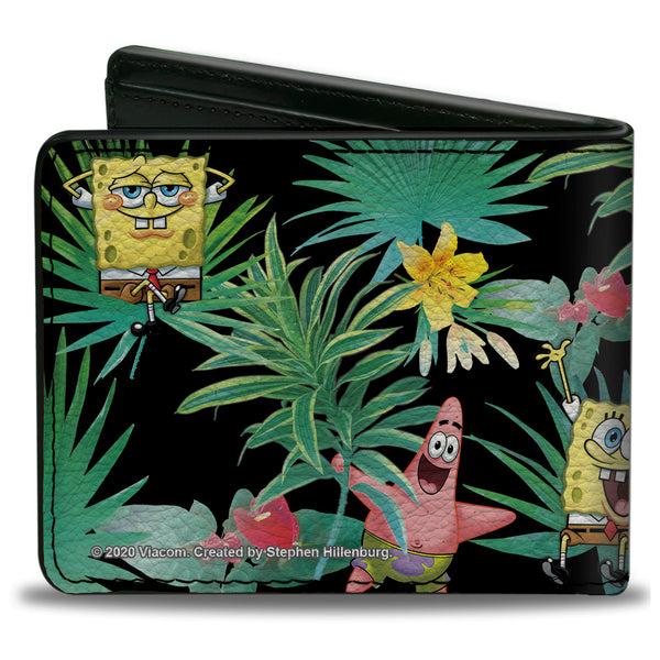 Buckle Down Bi-Fold Wallet - SpongeBob Squarepants And Patrick Starfish Tropical Fauna Collage Black