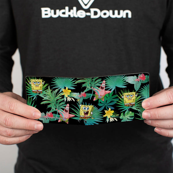 Buckle Down Bi-Fold Wallet - SpongeBob Squarepants And Patrick Starfish Tropical Fauna Collage Black