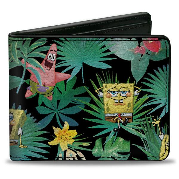 buckle down Bi-Fold Wallet - SpongeBob Squarepants and Patrick Starfish Tropical Fauna Collage Black