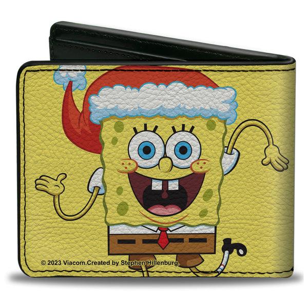 Buckle Down Bi-Fold Wallet - SpongeBob SquarePants Wavy Arms Santa Holiday Christmas Pose Yellow