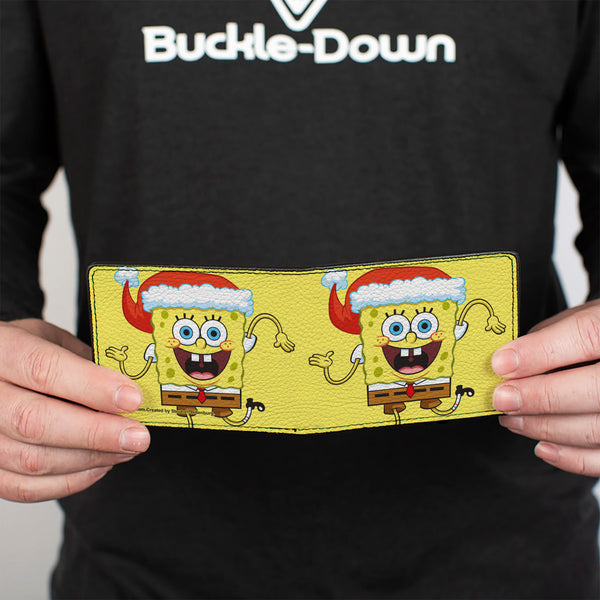 Buckle Down Bi-Fold Wallet - SpongeBob SquarePants Wavy Arms Santa Holiday Christmas Pose Yellow