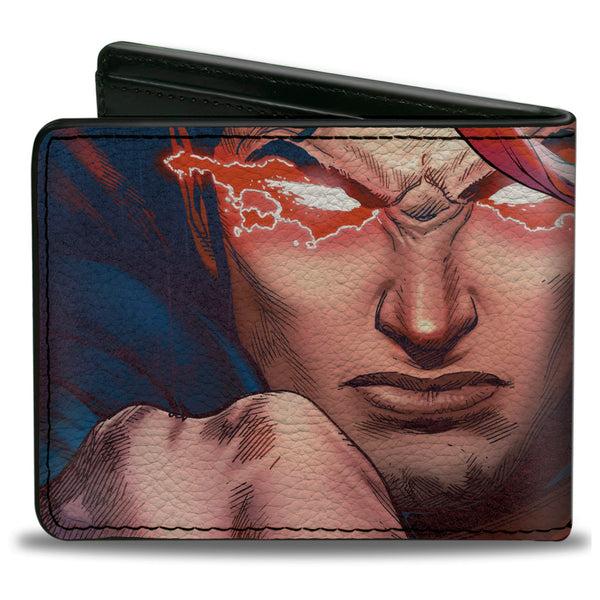 Buckle Down Bi-Fold Wallet - Superman Flying Pose Shield + Heat Vision Eyes Pose CLOSE-UP