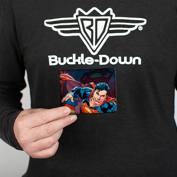 Buckle Down Bi-Fold Wallet - Superman Flying Pose Shield + Heat Vision Eyes Pose CLOSE-UP
