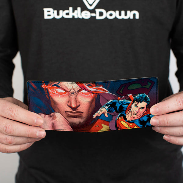 Buckle Down Bi-Fold Wallet - Superman Flying Pose Shield + Heat Vision Eyes Pose CLOSE-UP