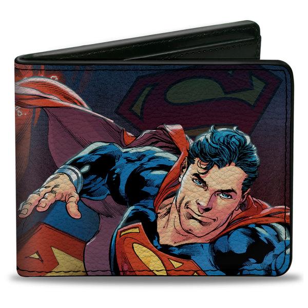 buckle down Bi-Fold Wallet - Superman Flying Pose Shield + Heat Vision Eyes Pose CLOSE-UP