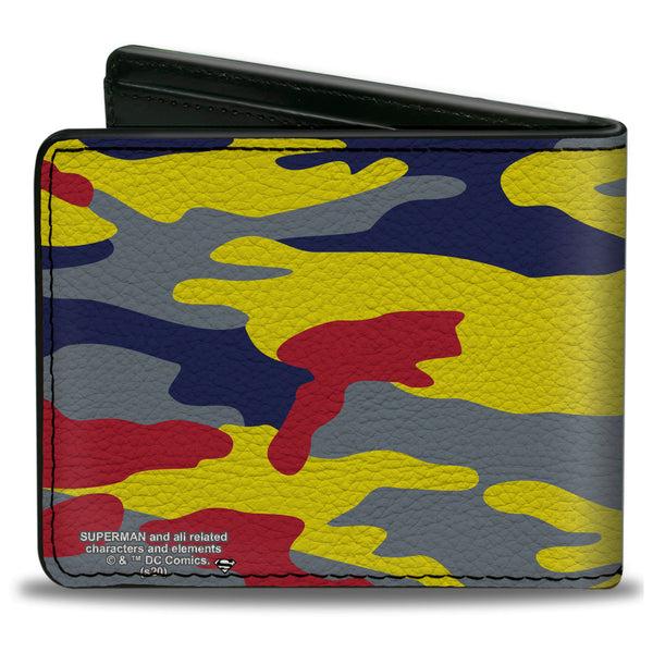 Buckle Down Bi-Fold Wallet - Superman Shield Camo Yellow Gray Blue Red