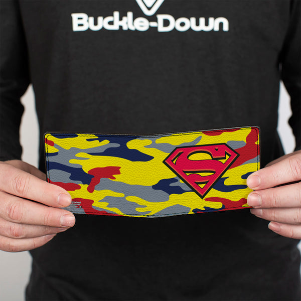 Buckle Down Bi-Fold Wallet - Superman Shield Camo Yellow Gray Blue Red