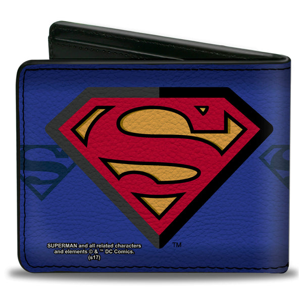 Buckle Down Bi-Fold Wallet - Superman Shield Centered Shield Stripe Blues