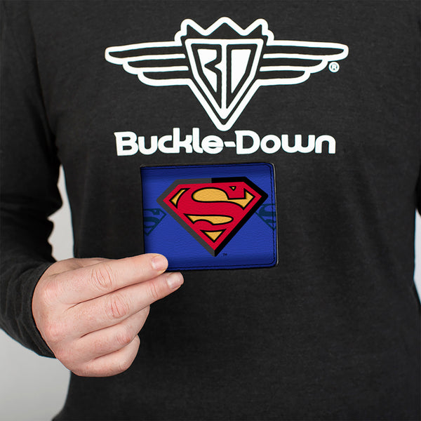 Buckle Down Bi-Fold Wallet - Superman Shield Centered Shield Stripe Blues