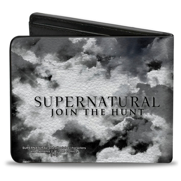 Buckle Down Bi-Fold Wallet - Supernatural 4-Character Poses + SUPERNATURAL-JOIN THE HUNT Clouds Grays Black